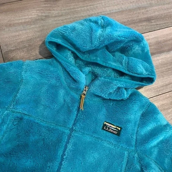 LL Bean Womens Full Zip High Pile Fleece Hoodie Jacket Teal Blue - Picture 2 of 3